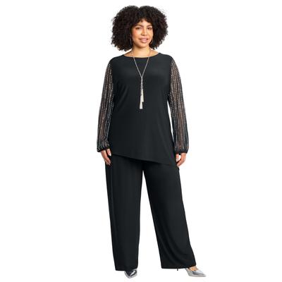 Plus Size Women's 2-Piece Beaded Mesh Sleeve Pant Set by Catherines in Black (Size 4X)