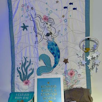 Disney Other | Little Mermaid Ariel 7 Piece Baby Crib Bedding Bundle New See Details | Color: Blue/White | Size: Fits A Standard Crib Mattress