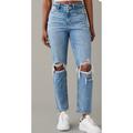 American Eagle Outfitters Jeans | American Eagle | Ae Strigid Ripped Mom Jeans Distressed Sz. 4 Extra Short | Color: Red | Size: 4 Extra Short