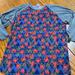 Lularoe Tops | Lularoe Randy Style Jersey. Women Size Xl. Gray Sleeves Coral Blue Floral Print | Color: Blue/Orange | Size: Xl