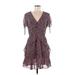 Bar III Casual Dress - Mini V-Neck Short sleeves: Burgundy Dresses - Women's Size 6