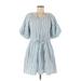 Old Navy Casual Dress - A-Line V-Neck 3/4 sleeves: Blue Print Dresses - Women's Size Medium