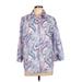 Alfred Dunner 3/4 Sleeve Button Down Shirt: Blue Paisley Tops - Women's Size Large - Print Wash