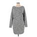 Banana Republic Casual Dress - Sweater Dress Scoop Neck Long sleeves: Gray Marled Dresses - Women's Size X-Small