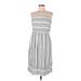 Ann Taylor LOFT Casual Dress Strapless Sleeveless: Gray Stripes Dresses - Women's Size Medium