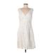 Connected Apparel Casual Dress - Party V-Neck Sleeveless: Ivory Solid Dresses - Women's Size 12 Petite