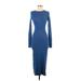 Great Jones Casual Dress - Sweater Dress High Neck 3/4 sleeves: Blue Solid Dresses - Women's Size X-Small