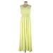 BCBGMAXAZRIA Casual Dress - Formal Cowl Neck Sleeveless: Yellow Print Dresses - Women's Size Large