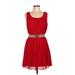 Iz Byer Casual Dress - Mini Scoop Neck Sleeveless: Red Print Dresses - Women's Size Large