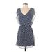 Speechless Casual Dress - A-Line V-Neck Short sleeves: Blue Chevron/Herringbone Dresses - Women's Size Small