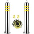 ROLTIN Security Parking Bollard Post Reflective Parking Bollards For Driveway, 2 Pack Bollard Post With Plastic Chain And Lock, Stainless Steel Parking Sign Post With Base,for Home Garage