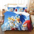 PTNQAZ Kids Duvet Cover Set 3D Printed Sonic Anime Bedding Set With Pillowcase For Boys Teen Soft Children Quilt Cover Bed Linens Single Size 135 * 200cm 2 Piece (Double)