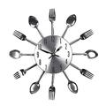 PIPONS Wall Clock Decorative Quartz Wall Clock Modern Design Wall Clock Stainless Steel Knife And Fork Large Kitchen Clock Home Decor (Color : Silver, Size : 31 * 31cm)