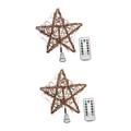 IMIKEYA 4 Pcs Rattan Tree-top Star LED Christmas Tree Topper Christmas Topper Star Decoration Star Christmas Tree Top Xmas Tree Topper Christmas Star Lights Accessories Wooden Light Post