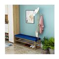 Entryway Bench With Coat Rack 3-IN-1 Hall Tree Shoe Bench Velvet Cushion Coat Stand With 8 Hooks 2 Tier Storage Shelf Metal Frame Easy Assembly (Color : Gold+blue, Size : 120x30x170cm)