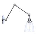 QIByING Swing Arm Wall Lamp Vintage Glass Shade Wall Lights Brushed Gold Wall Sconces Fixture Metal Adjustable Reading Lamp Wall-Mounted Bedroom Bedside Lights (Color : Chrome)