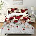 OZMIC Luxury Duvet Covers King Size Beds Super Soft Luxury Anti-Allergy Kingsize Bedding Sets 4 Piece Include 3D Printed Duvet Covers Fitted Bed Sheet, 2 Pillow Case - Red & White Rose 310