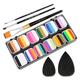 Yangyou Face Paint Kit Replacement Accessories 1-Stroke 12 Split Cake Palette,Water Activated Body Paint Set with 3 Brushes 2 Sponges Non-