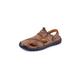 AQQWWER Sandals Men Summer Men Sandals Leather Breathable Soft Men Beach Sandals Slides Handmade Sandals Platform Outdoor Slippers (Color : Khaki, Size : 7)