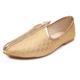 Mens Gents Traditional Groom Ethnic Wedding Indian Pumps Khussa Jutti Slip On Flat Gold Shoes Size 9 UK 43 EU