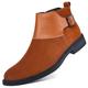 crazynekos Men's Genuine Leather Pointed Toe Dress Shoes Business Chelsea Ankle Boots (6,Brown 1)