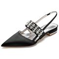 LRMYMHY Women's Slingback White Wedding Shoes for Bride Closed Pointed Toe Bridal Shoes Crystal Satin Slip on Prom Party Dress Flats,Black,3 UK