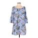 Casual Dress - Mini Scoop Neck 3/4 sleeves: Blue Print Dresses - Women's Size Medium