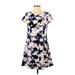 Jessica Simpson Casual Dress - Mini V Neck Short sleeves: Blue Print Dresses - Women's Size 4