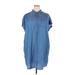 wonderly Casual Dress - Shirtdress High Neck Short sleeves: Blue Print Dresses - Women's Size 2X-Large