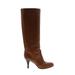 Sergio Rossi Boots: Slouch Kitten Heel Casual Brown Solid Shoes - Women's Size 39 - Round Toe