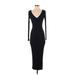 H&M Casual Dress - Midi Plunge 3/4 sleeves: Black Print Dresses - Women's Size X-Small