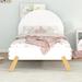 Cute Twin Size Platform Bed With Curved Headboard, Pine Wooden Bed With Shelf Behind Headboard for Bedroom, White