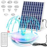 12W Solar Water Fountain with 20 led Lights & 5000mAh Battery,Remote Control Bird Bath Solar Fountain with 8 Nozzles