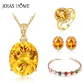 JoiasHome Silver 925 Women Jewelry Sets Ring Earrings Necklace Bracelets Gold with Colored Gemstone