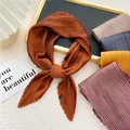 Square Pleated Satin Scarf Women Solid Color Bandana Headscarf Foulard Scarves Decorative Headscarf