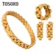 Tosoko Kette Titan Stahl vergoldet Uhren armband Ring Armband Ohrring Set Schmuck für Frauen bsa184
