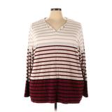 Selection by Ulla Popken Long Sleeve Blouse: Burgundy Stripes Tops - Women's Size 24