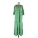 Casual Dress - A-Line Crew Neck 3/4 sleeves: Green Dresses - Women's Size Large