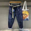 Man Cowboy Pants Embroidery Men's Jeans Cropped Harem Trousers Autumn Clothing Denim Plus Size 90s