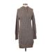 Jessica Simpson Casual Dress - Sweater Dress High Neck Long sleeves: Brown Print Dresses - Women's Size Small