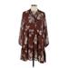 American Eagle Outfitters Casual Dress - Mini Tie Neck 3/4 sleeves: Brown Floral Dresses - Women's Size Large