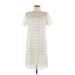 Ann Taylor LOFT Casual Dress - Shift Crew Neck Short sleeves: Ivory Print Dresses - Women's Size 6