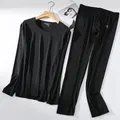 Men's Long Johns Set Ultra Thin Ice Silk Top and Bottom Solid Color Perfect for Spring Summer Autumn