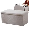 Foldable Ottoman Bench Seat Multifunctional Shoe Changing Stool Cotton Linen Foot Rest Stool