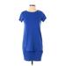 Susana Monaco Casual Dress - Shift High Neck Short sleeves: Blue Print Dresses - Women's Size X-Small