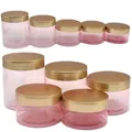 Bocaux vides en plastique rose clair avec couvercle blanc conteneurs rechargeables portables de