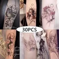 Autocollants de faux tatouage pour hommes et femmes 30 feuilles noir filles imperméable