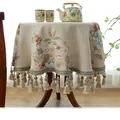 Couverture de Table à manger ronde petite grande florale élégante avec glands Beige nappe