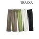 TRAFZA-Pantalon large taille haute plissé pour femme pantalon ample décontracté streetwear