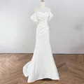 Robe de Mariée Sirène en Satin avec Petit Train Élégante Col Bateau Sexy Dos aux pour Patients